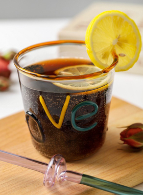 O.RoseLif 可爱情侣杯玻璃高级感LOVE彩色字母玻璃杯撞色英文