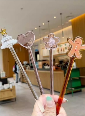 彩色耐热玻璃搅拌棒紫樱可爱姜饼人圣诞树咖啡勺子果汁牛奶马克杯