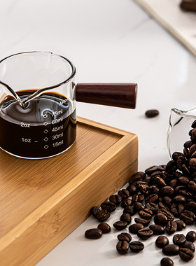 O.RoseLif 酱汁带刻度小量杯高硼硅防烫西餐汁斗小奶罐咖啡木柄
