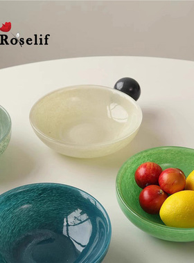 O.RoseLif 轻奢果盘撞色玻璃碗客厅茶几酒店精致高颜值零食糖果盘