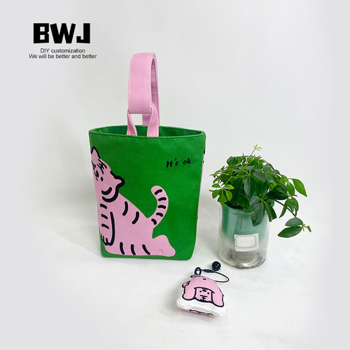 卡通粉色老虎小清新水桶布袋