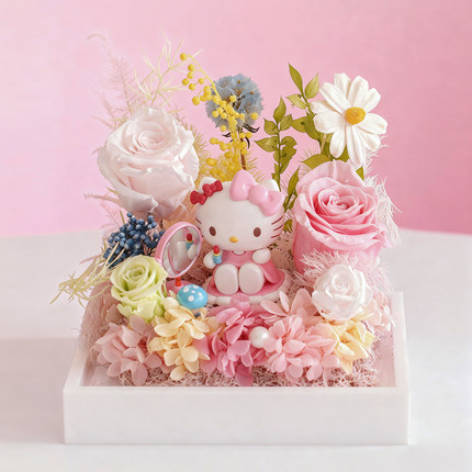 hellokitty永生花哈喽凯蒂猫礼盒新婚女友闺蜜情人节生日礼物摆件