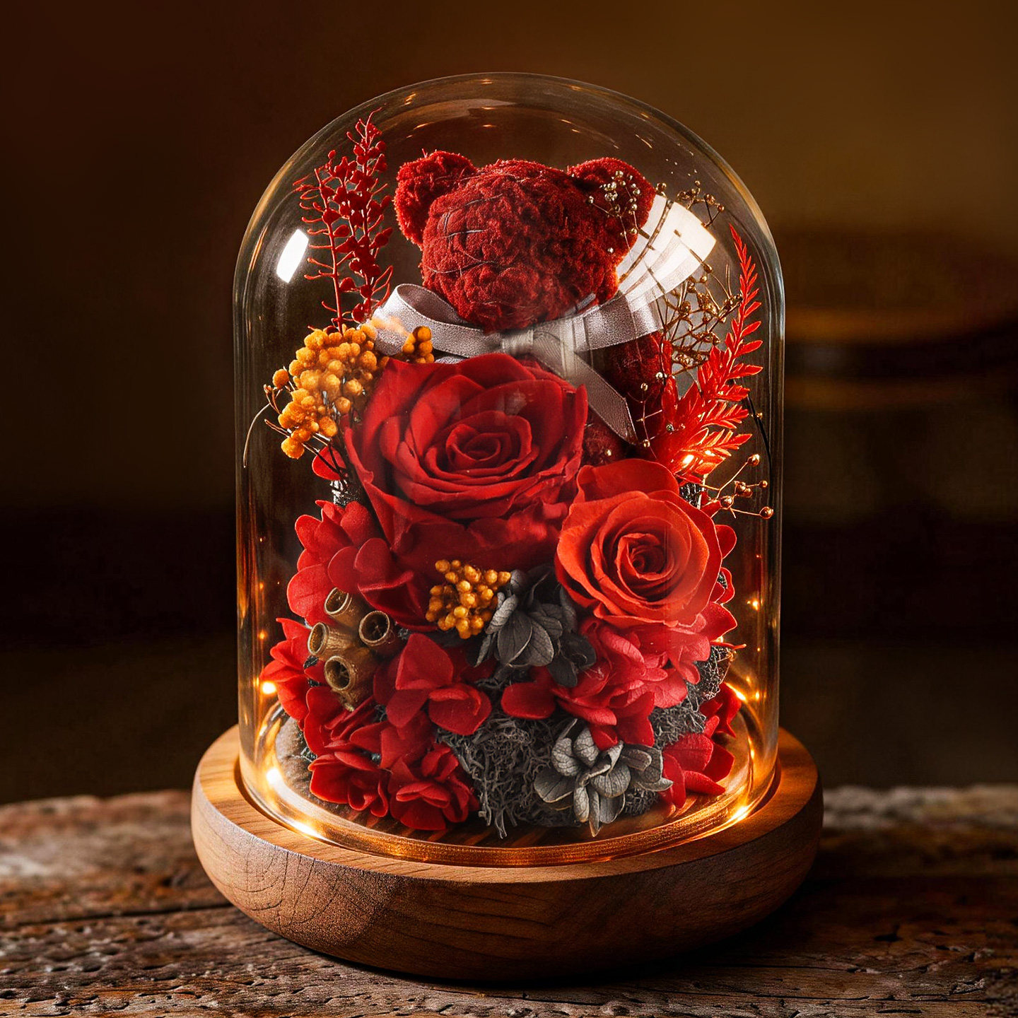 永生花苔藓小熊玻璃罩情人节高级感送女生闺蜜桌面摆件生日礼物