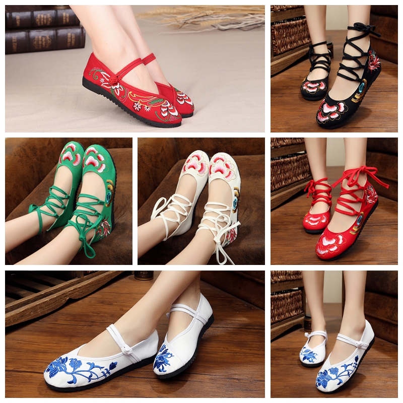 老北京布鞋复古风春季平跟绣花鞋