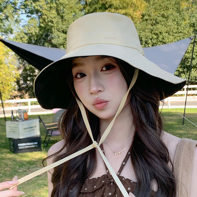 新款百搭渔夫帽出游海边加大帽檐防紫外线遮阳太阳帽轻盈透气帽子
