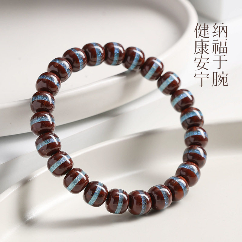 欧泊蓝一线天精品紫金鼠菩提籽文玩手串单圈佛珠美式轻奢男女手链