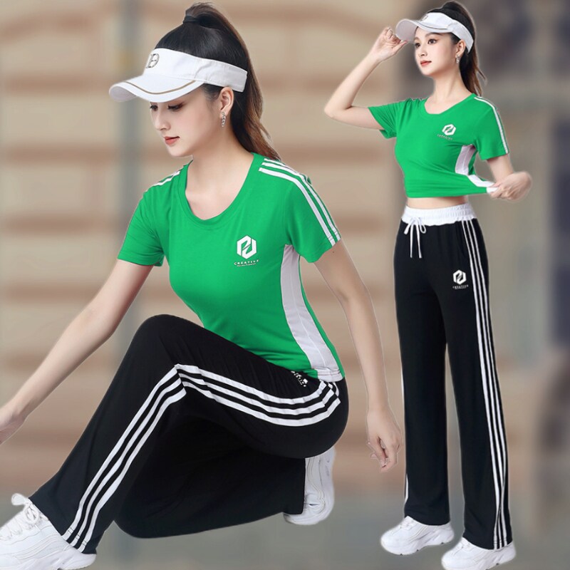 2024夏季薄款莫代尔广场舞服装新款运动套装夏天短袖舞蹈演出服女
