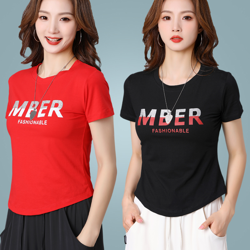 广场舞夏季新款短袖棉质上衣女