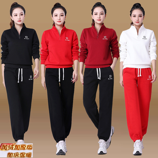 2024冬季新款加绒加厚广场舞服装团队时尚运动休闲健身服套装秋冬