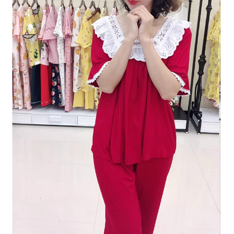 女纯棉娃娃领家居服套装