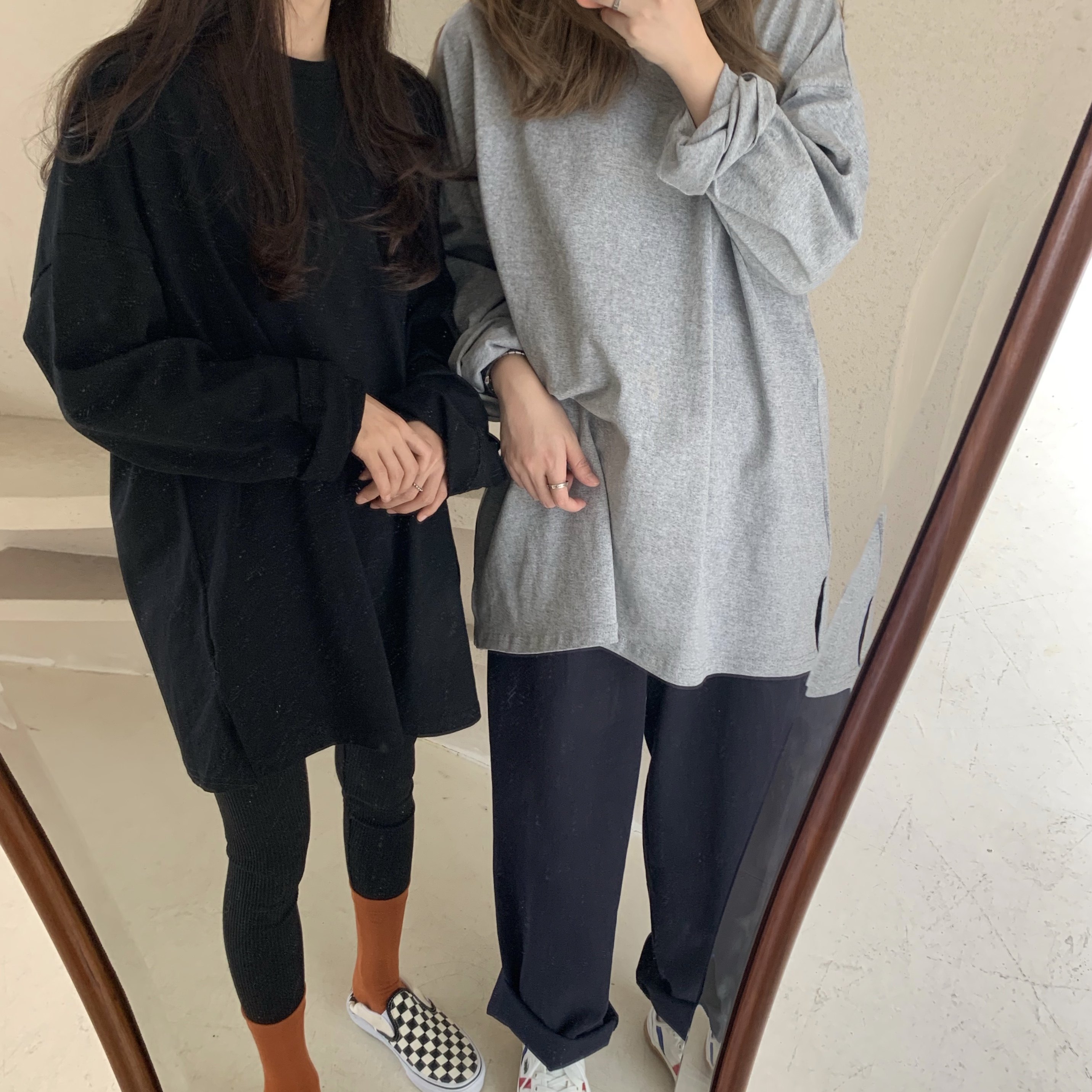 Real shot real price loose Pullover slit long sleeve bottomed shirt women's wear T-shirt top medium length winter