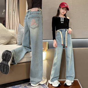 牛仔裤 子时髦宽松直筒阔腿裤 2026新款 裤 中大儿童春装 女童春夏薄款