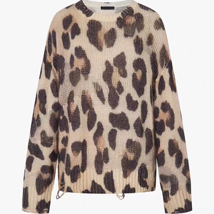 【秦岚同款】正品针织衫2025秋冬新品豹纹毛衣含马海毛MBE3SWT053
