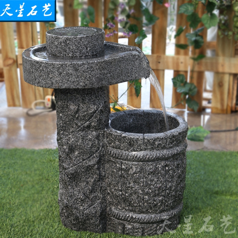 石磨流水风水摆件家居饰品花园别墅水景装饰园林工艺石雕