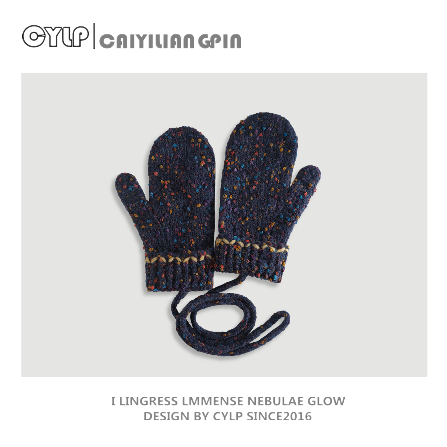 韩版小众彩色点点针织毛线手套女冬季保暖加厚可触屏分指挂脖手套