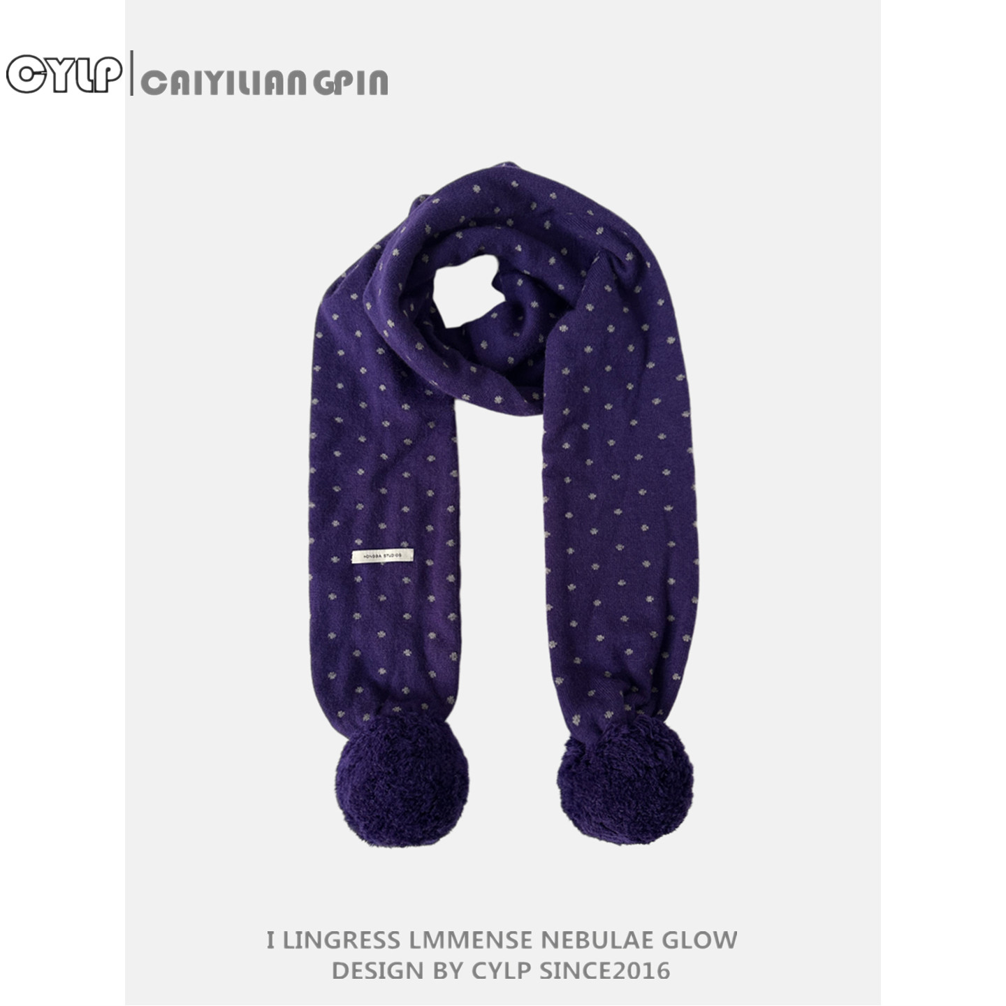 学院风日系复古波点毛球围巾