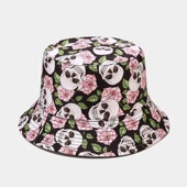 bucket 印花骷髅双面渔夫帽个性 纯棉两面戴盆帽水桶帽子skull hat