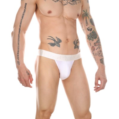 男冰丝宽边性感半包臀白色小三角