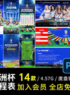 D783德国欧洲杯2024主题海报赛程表长图入场券门票展板KTV酒吧PSD