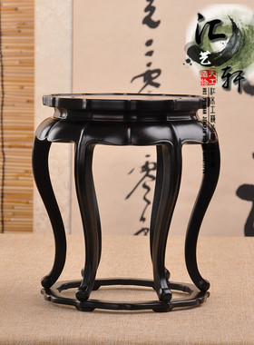 红实木紫光檀黑檀花梨木梅花圆几微型盆栽玉器香炉茶壶花盆景底座