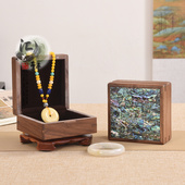 实木新中式 饰品盒玉牌挂件收纳盒手串纪念币木盒 嵌螺钿方形翻盖式