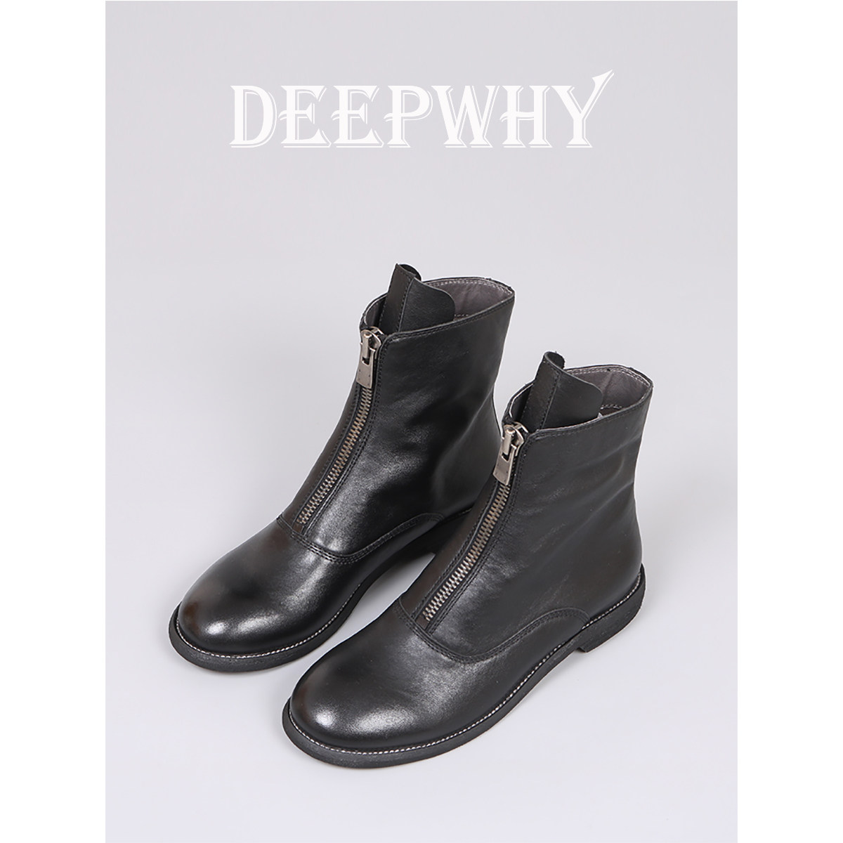 2024秋冬全真皮前拉链短靴女低跟短筒显瘦软皮马丁靴女鞋牛皮靴子,女鞋,时装靴,淘宝优惠券,粉丝福利购,淘宝优惠卷