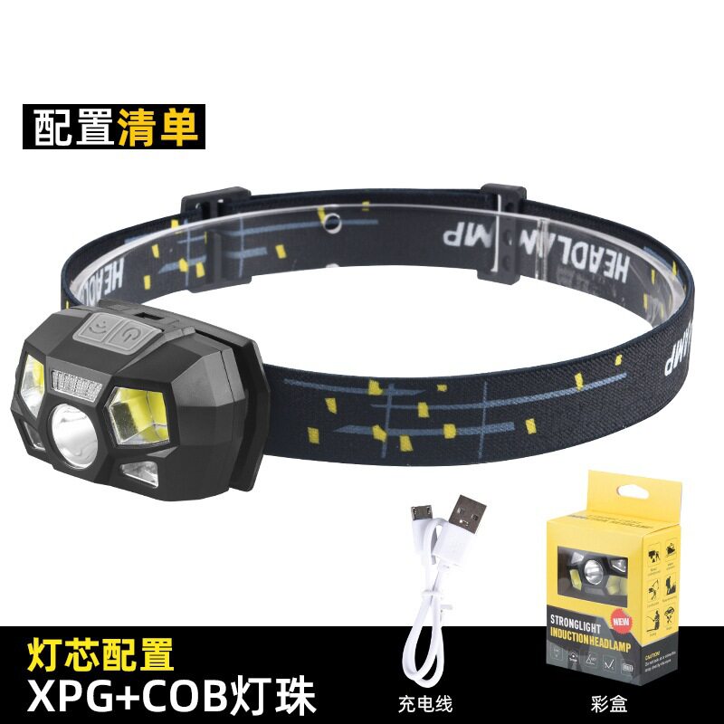 2023挥手感应COB头灯户外骑行灯COB充电夜跑步灯强光头灯硅胶