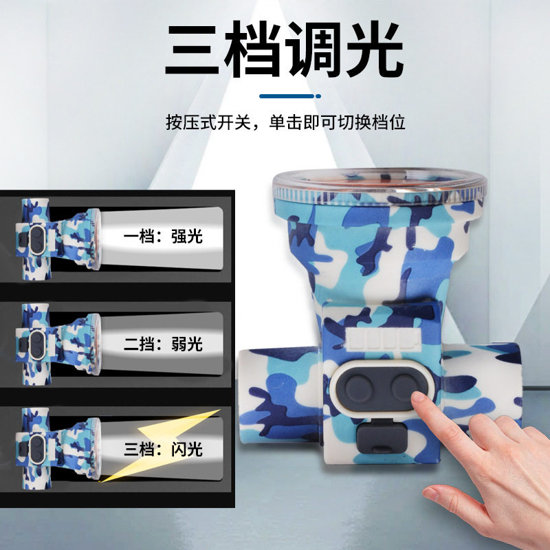 迷你轻量级强光头灯三档调光超亮头戴式户外露营巡逻钓鱼矿灯