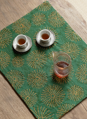 钟声刺绣 纯手工缝制 星芒织梦茶席家用 茶席垫隔热垫 茶道零配