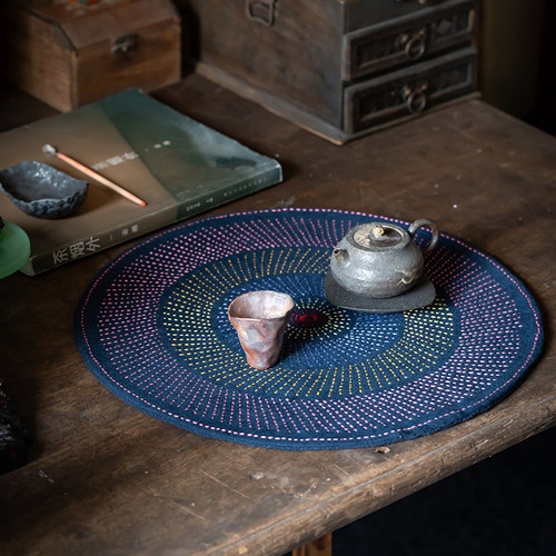 钟声刺绣 纯手工缝制 光谱年轮茶席家用隔热垫置物垫 茶道零配