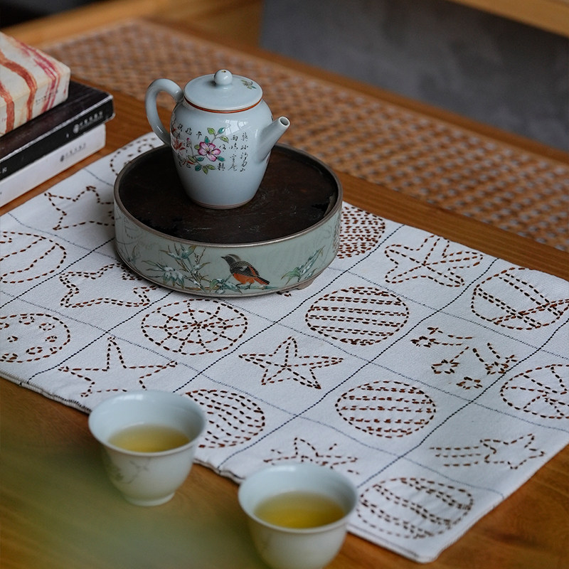 钟声刺绣 原创手工缝制 白色布手绘图案茶席垫 置物垫 隔热垫,餐饮具,茶道/零配,淘宝优惠券,粉丝福利购,淘宝优惠卷