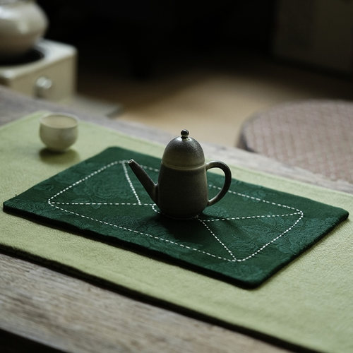 钟声刺绣 原创全手工 森绿织信·心迹茶席 国风复古茶垫隔热垫