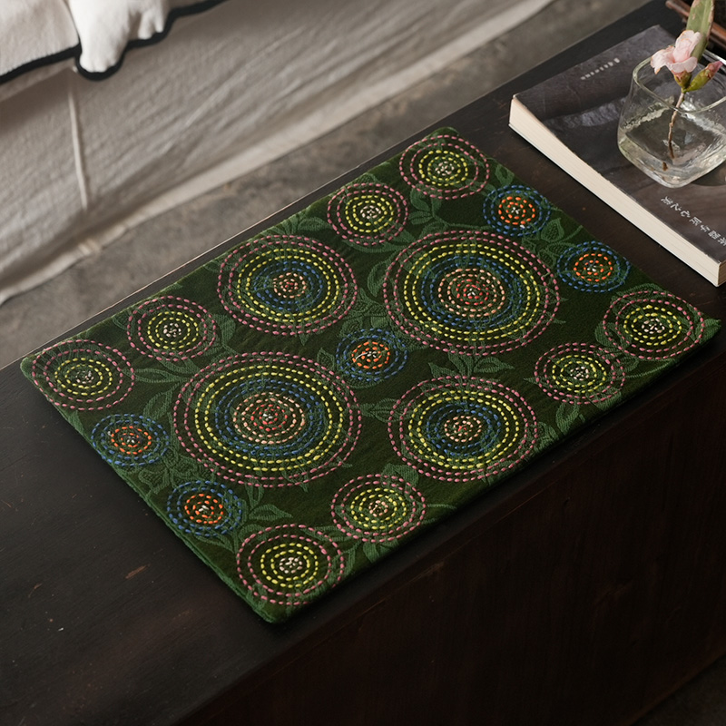 钟声刺绣 小长款烟花 多彩茶席桌旗置物垫 居家文艺餐垫 茶道零配