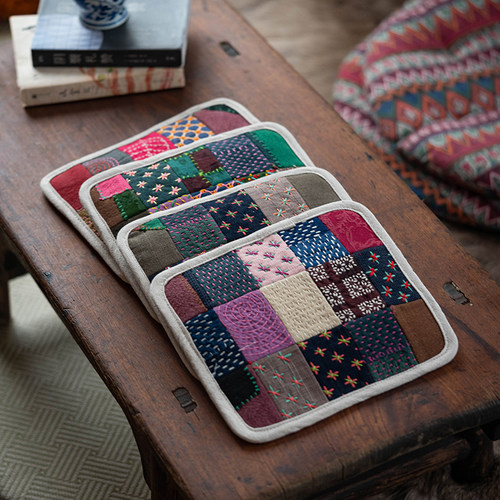 钟声刺绣 全手工缝制 原创彩色拼接隔热垫置物垫 茶道零配