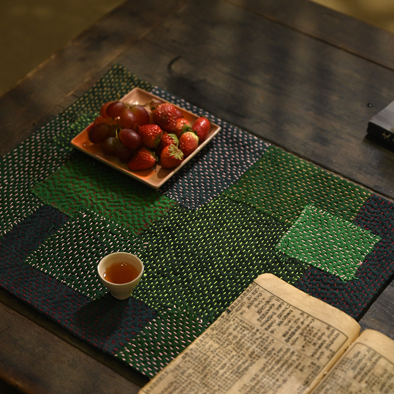 钟声刺绣原创绿色拼接密密缝茶席手工创意棉麻置物垫餐垫茶道零配,餐饮具,茶道/零配,淘宝优惠券,粉丝福利购,淘宝优惠卷