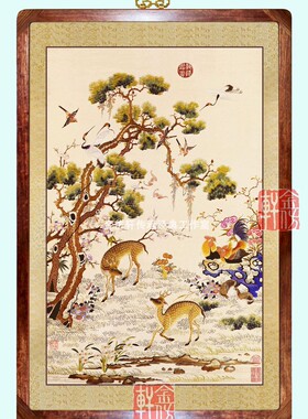 清宫鹤鹿同春寿图有框装饰画
