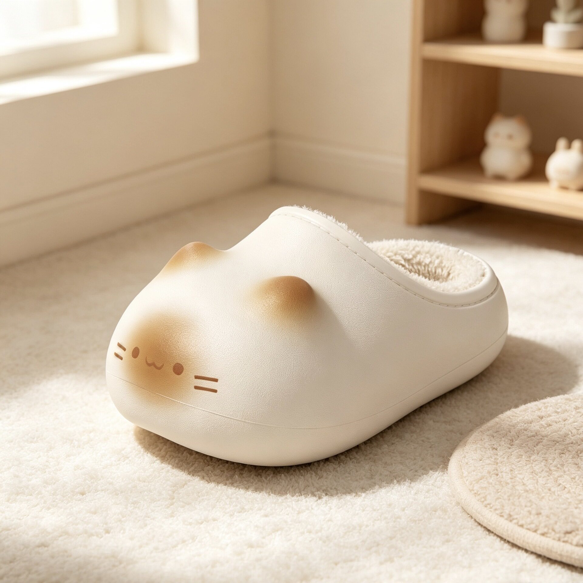新款女生猫咪棉鞋卡通可爱儿童加绒保暖居家外穿小猫爪子印棉拖鞋