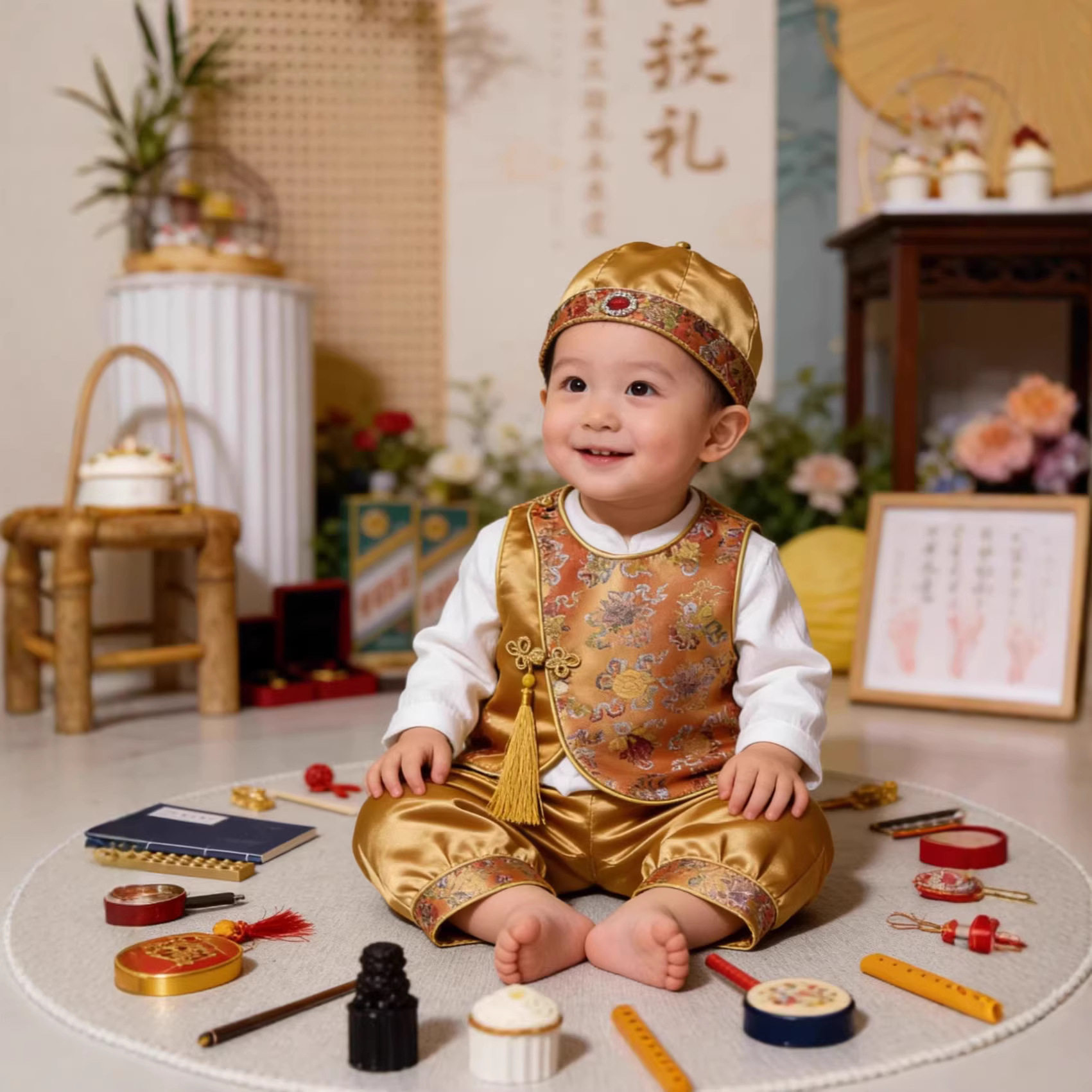 男童马年周岁礼服新中式宝宝抓周生日宴套装婴儿唐装春季汉服马甲