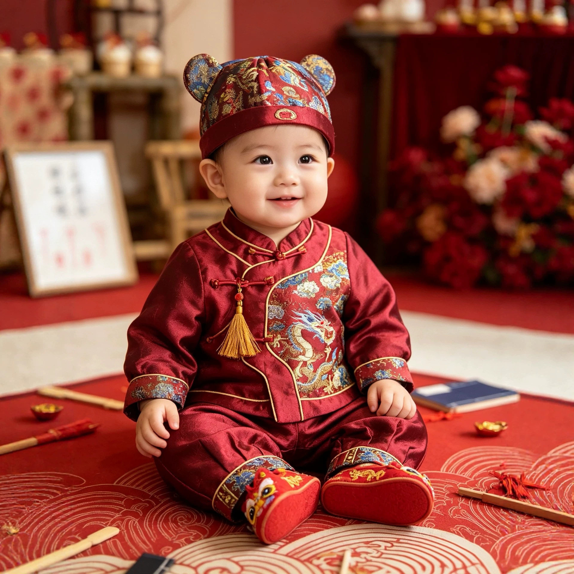宝宝周岁唐装抓周礼服套装男中国风国潮婴儿满月周岁喜庆衣服春秋