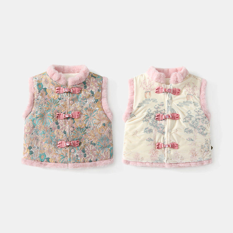 女童汉服马甲秋冬季加绒婴儿古风坎肩外套宝宝马年过年背心新中式