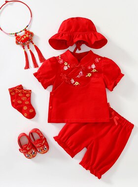 周岁礼服女宝夏季百天婴儿服唐装