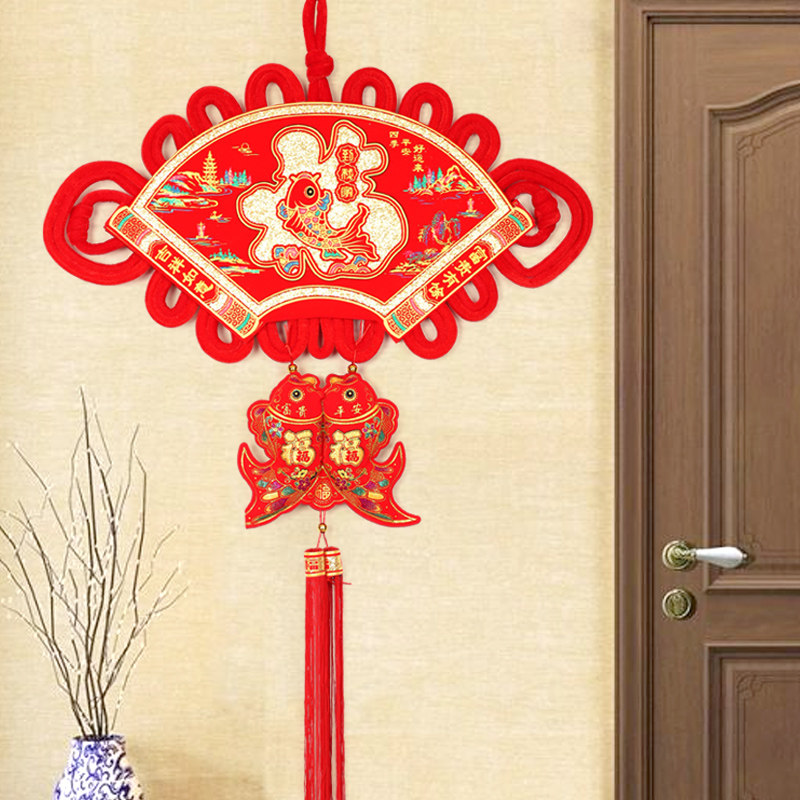 中国结挂件客厅大号新年过年背景墙挂饰福字装饰扇形玄关招财小号
