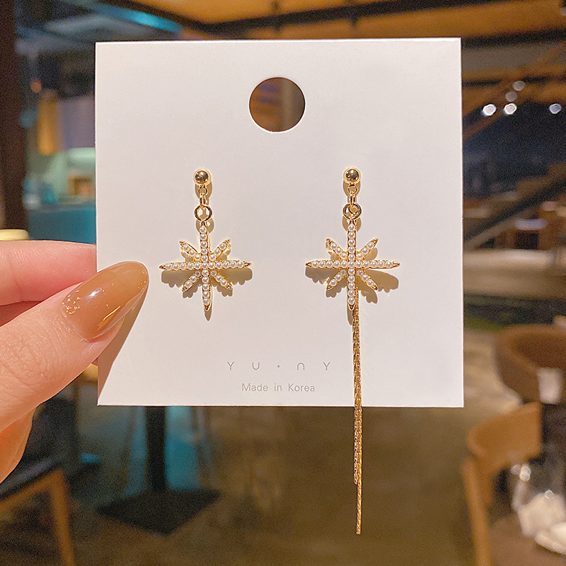 Real shot S925 silver needle fashion Korean Star Earrings temperament net red long Tassel Earrings earrings earrings