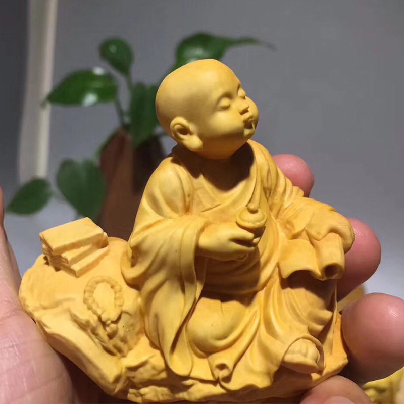 黄杨木禅意小沙弥茶童家居摆饰摆件手把件车摆茶宠工艺装饰品