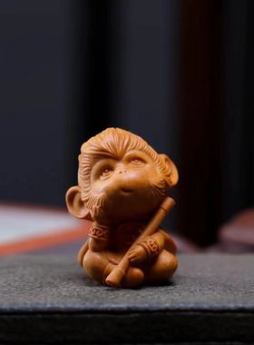 崖柏木雕刻卡通孙悟空古典现代风文玩手把件茶室小摆件工艺品
