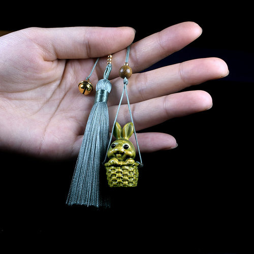 雕刻绿檀木兔子生肖兔手工diy饰品配件材料文玩配饰吊坠子挂件