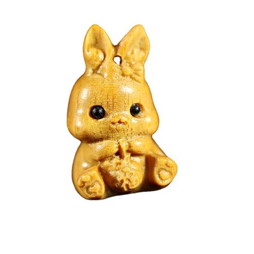 djy紫檀木雕可爱福兔挂饰钥匙扣挂件木质男女本命年供应