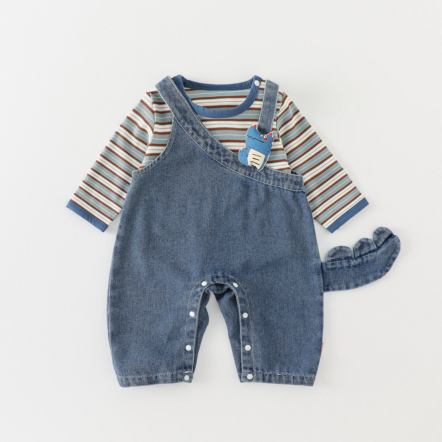 宝宝春秋套装哈衣婴儿衣服秋季长袖T恤牛仔背带裤连体衣两件套1