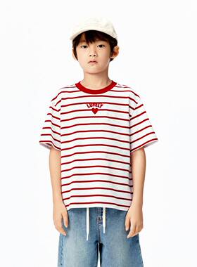 littlemoco童装25春夏新品男女童黑白条纹纯棉短袖T恤KBE2TEE016