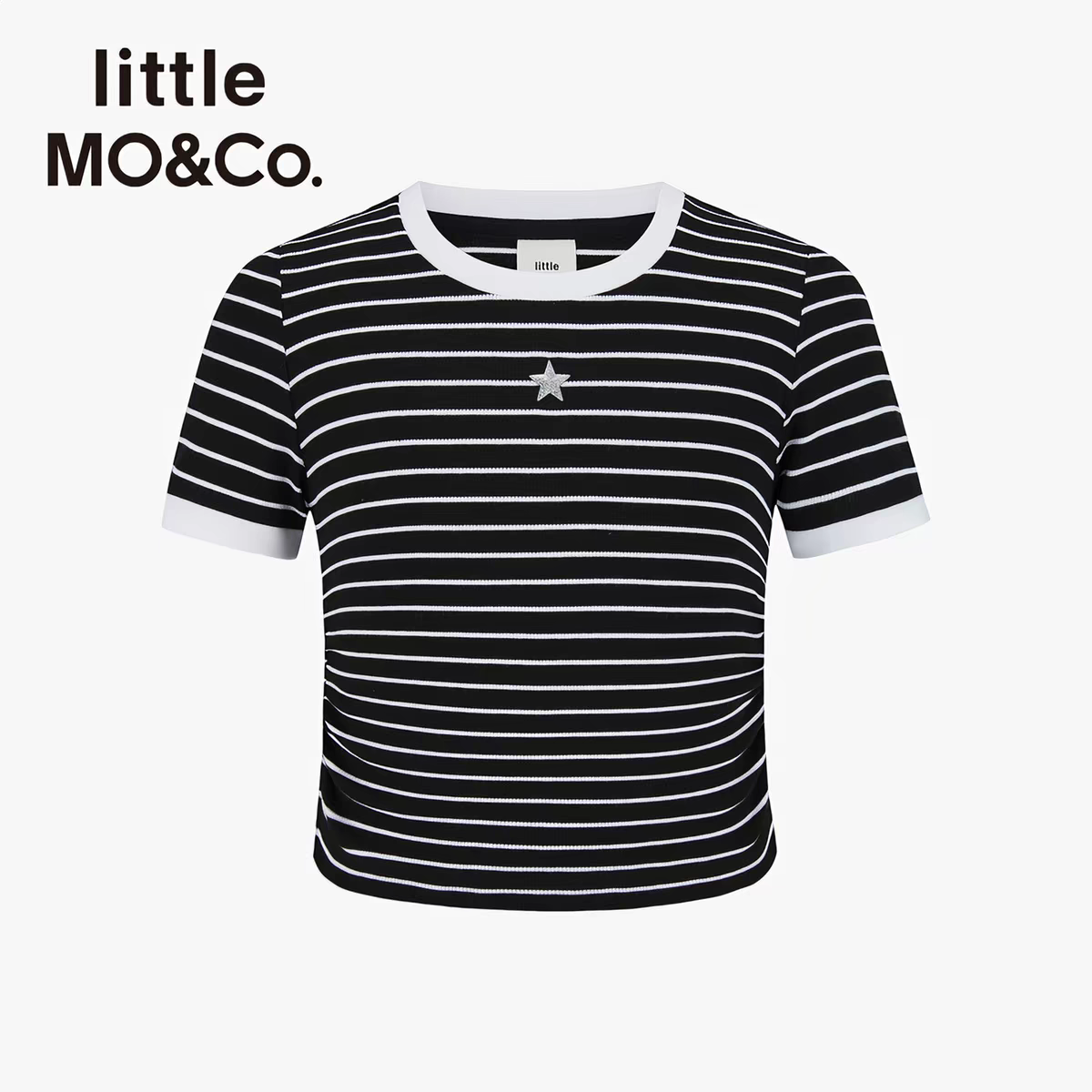 little moco专柜正品25年夏女童条纹短款修身短袖T恤KBE2TEE007